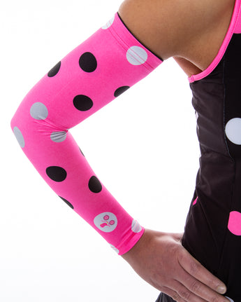 Polka Dot Cycling Chicks Hot Pink Arm Sleeves with SPF