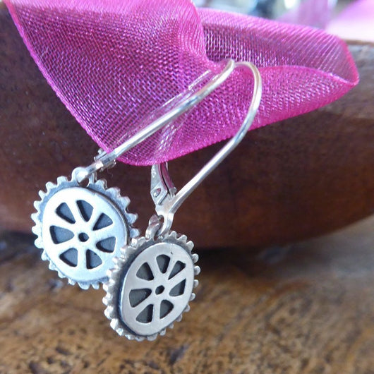 Classic Cycling Wheel Sterling Silver Earrings